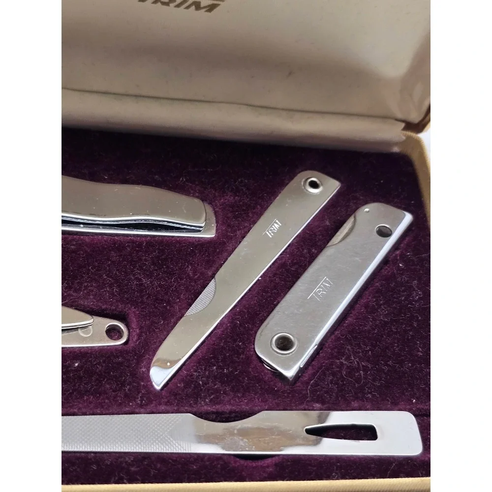Vintage Trim Treasure Chest Manicure Grooming Set Brown Case 5pc Kit OS Unisex